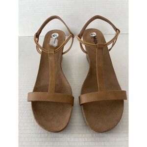 Style&Co Heels Womens 10.5M Mulan Open Toe Wedges TStraps Brown Slip On